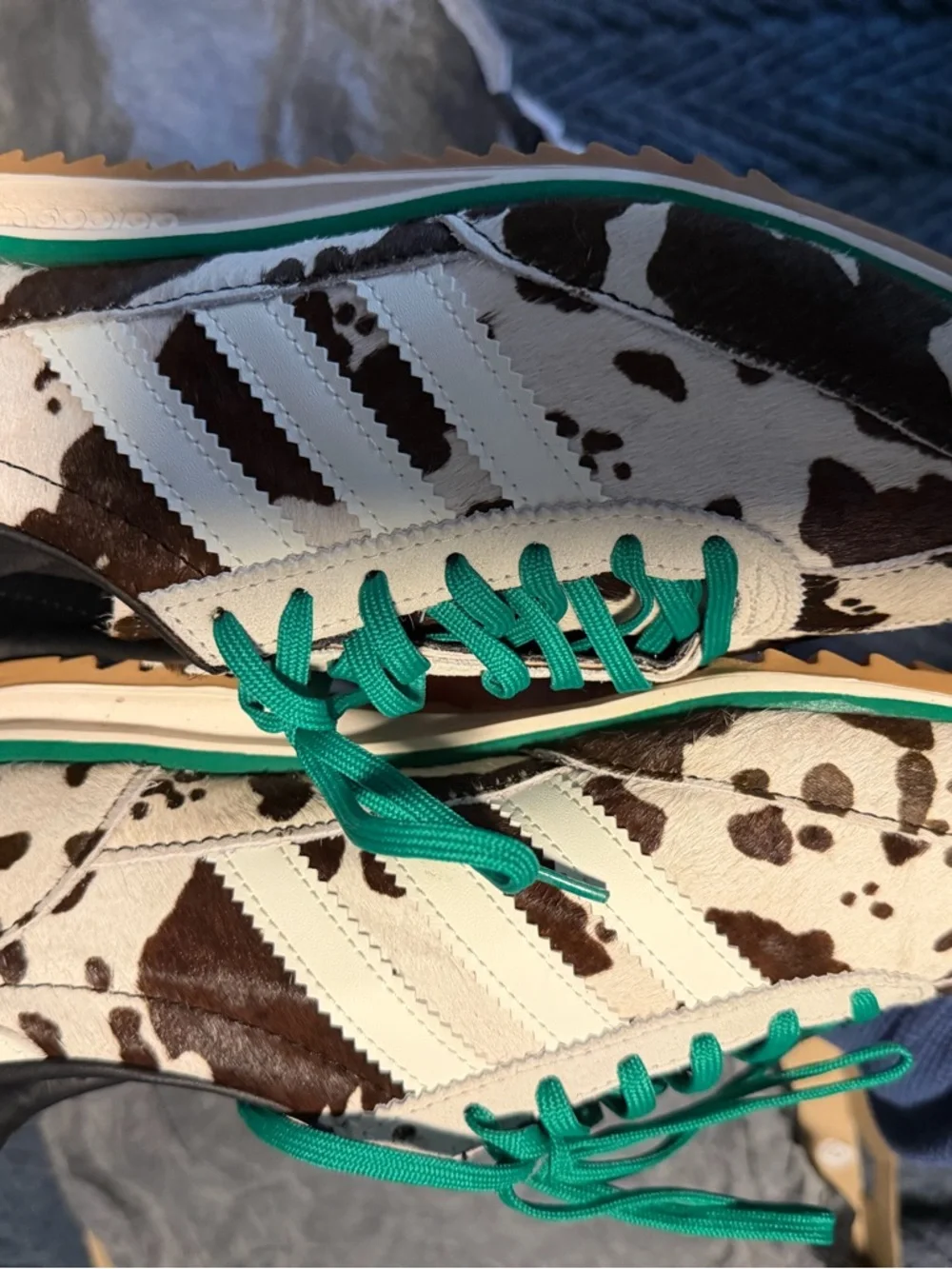 adidas Women's Cow-Print Sneakers with Green Laces - Picture 2 of 8